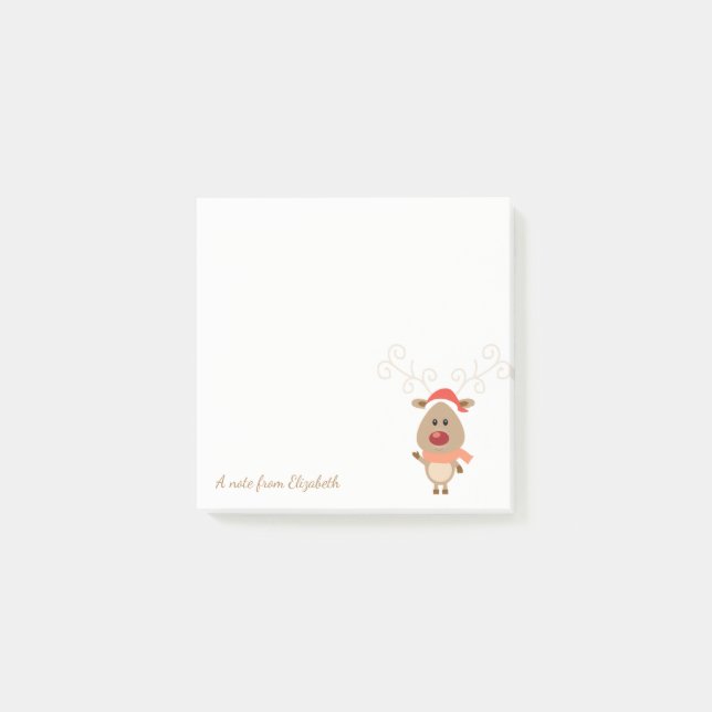 Bloco Post-it Feliz Natal,Cartoon Reindeer Personalizado (Frente)