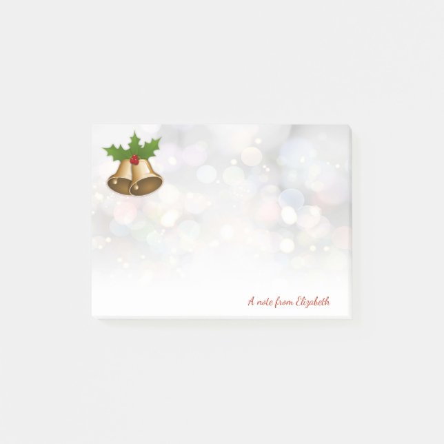 Bloco Post-it Feliz Natal, Sino de Natal, Bokeh-Personalizado (Frente)