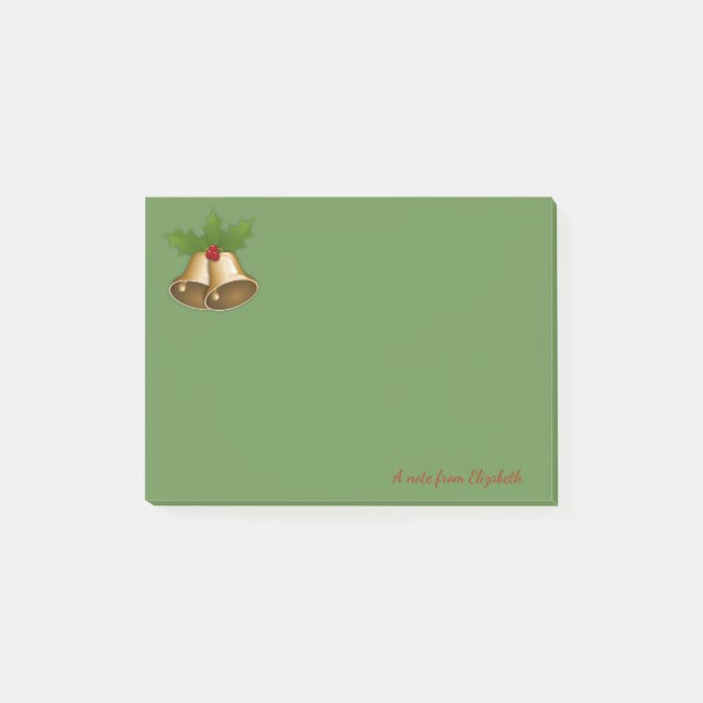 Bloco Post-it Feliz Natal, Sino de Natal, Verde-Personalizado (Frente)