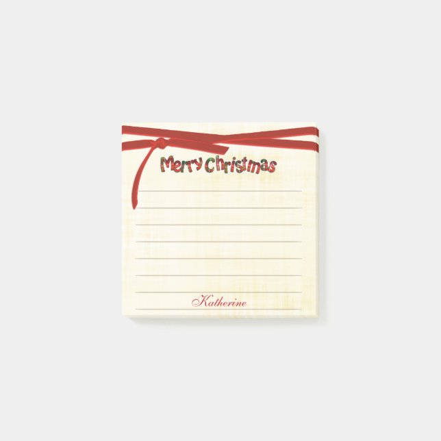 Bloco Post-it Feliz Natal Tartan Pattern Typografia (Frente)