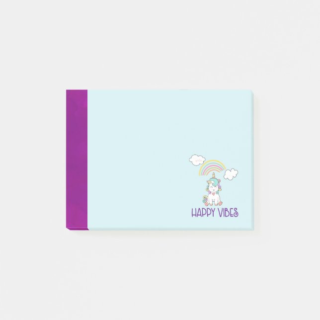 Bloco Post-it Feliz Vibes Typografia Cute Smiling Unicorn (Frente)