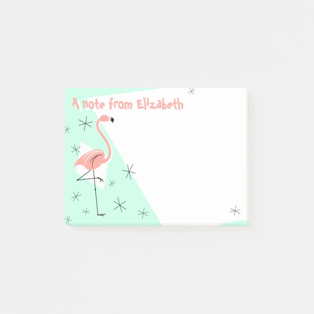 Bloco Post-it Flamingo Retro Nota de Texto Verde (Frente)