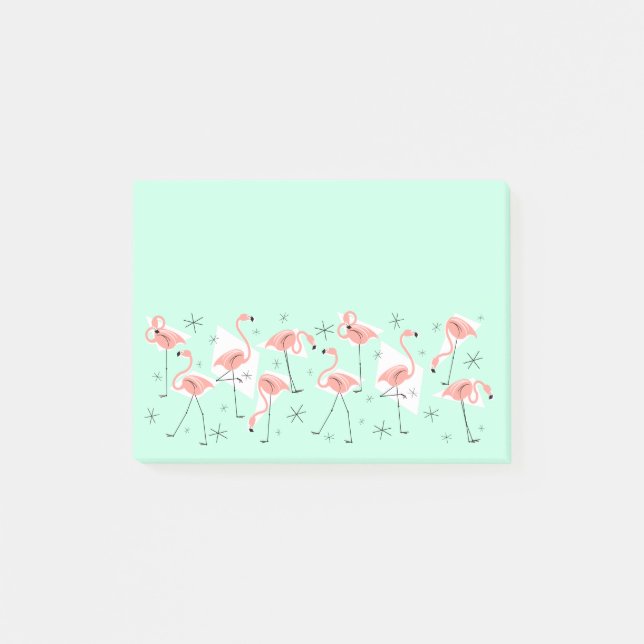 Bloco Post-it Flamingos Retro Green - Nota poste geral (Frente)