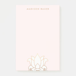Bloco Post-it Flor de Lotus Rosa Dourada Elegante