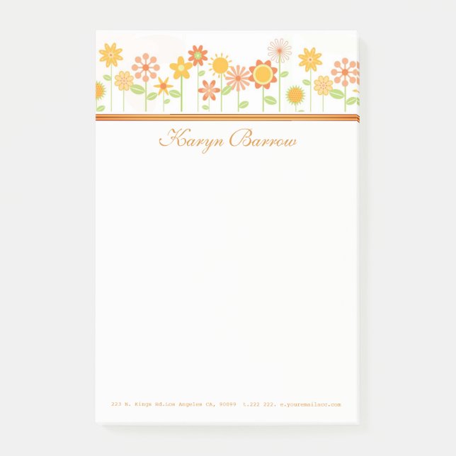 Bloco Post-it Flores Amarelas E Laranja (Frente)