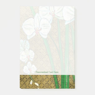 Bloco Post-it Flores brancas e caules verdes na fronteira castan