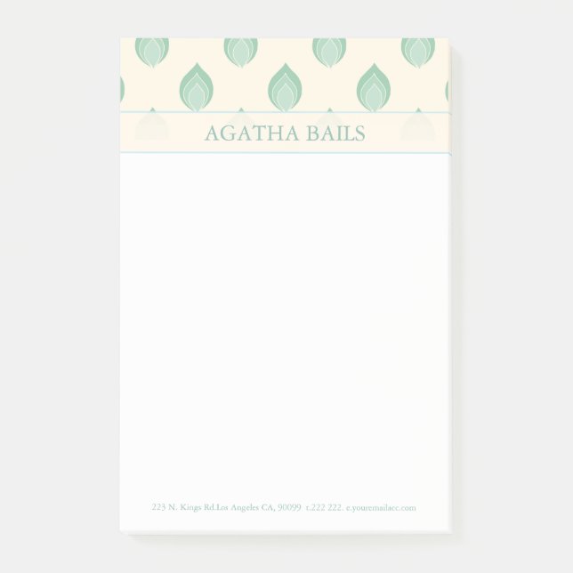 Bloco Post-it Flores De Abstrato Verde E Beige (Frente)