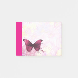 Bloco Post-it Flores de Aquarela rosa e amarela com borboleta