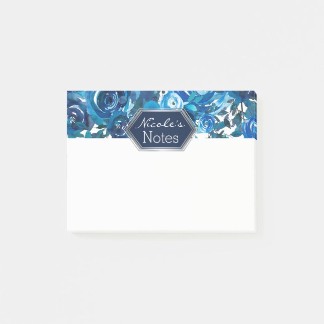 Bloco Post-it Flores Florais Azuis Indigo Casamento Chic Elegant (Frente)