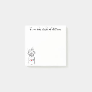 Bloco Post-it Flores Rústicas De Amor Com Coração Vermelho