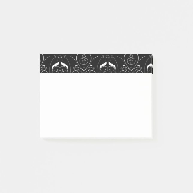 Bloco Post-it Florescentes Brancas Elegantes & Enfeites em Preto (Frente)