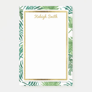 Bloco Post-it Folhas tropicais e Dourado Posto personalizado