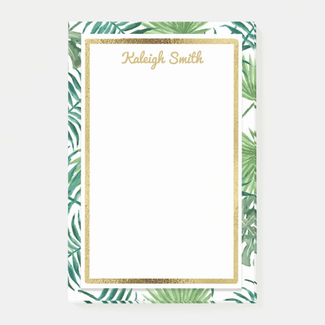 Bloco Post-it Folhas tropicais e Dourado Posto personalizado (Frente)