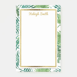 Bloco Post-it Folhas Tropicais e Post It Personalizado Dourado