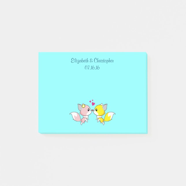 Bloco Post-it Fox Casal Kissing Favor do Casamento (Frente)