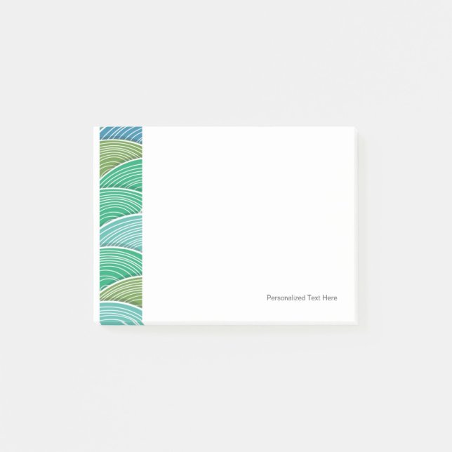 Bloco Post-it Fundo das ondas abstrato verdes enroladas (Frente)