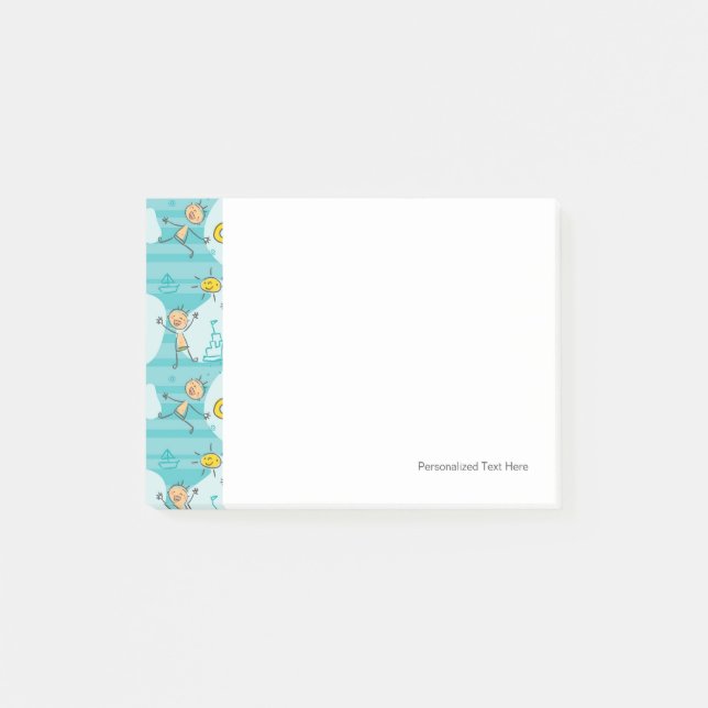 Bloco Post-it Garotos bonitos brincando no padrão da praia (Frente)