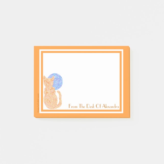 Bloco Post-it Gato e lua alaranjados personalizados Z da mesa (Frente)