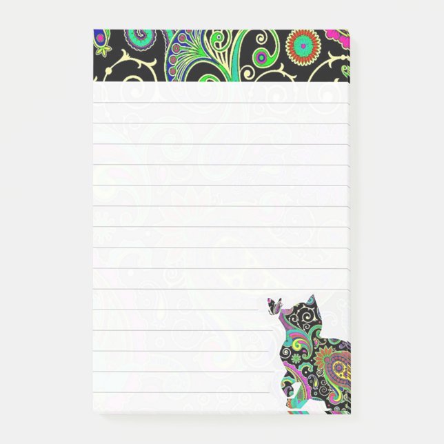 Bloco Post-it gato paisley e borboleta (Frente)
