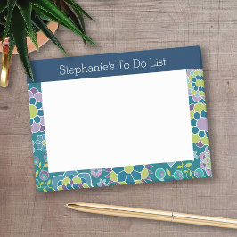 Bloco Post-it Girly To Do List Floral Patterno - Marinho e Teal