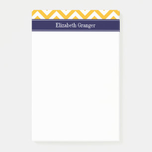 Bloco Post-it Goldenrod White LG Chevron Marinho Blue Name Monog