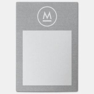 Bloco Post-it Grande Monograma Moderno Inicial em Linen Cinza