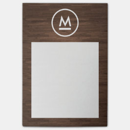 Bloco Post-it Grande Monograma Moderno Inicial em Madeira Marrom