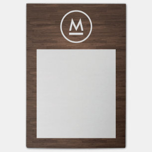 Bloco Post-it Grande Monograma Moderno Inicial em Madeira Marrom