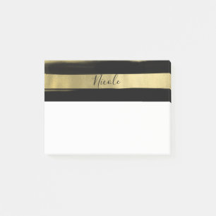 Bloco Post-it Grelha de Traço Preto e Dourado Moderno