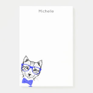 Bloco Post-it Hipster Gato Azul adicione seu nome