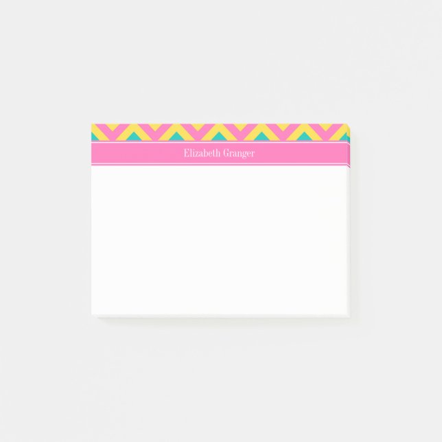 Bloco Post-it HotPink2 Teal Pineapple LG Chevron Nome Monograma (Frente)