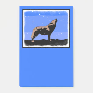 Bloco Post-it Howling Wolf no inverno - Arte original sobre a vi