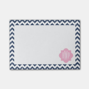 Bloco Post-it Ikat Monograma Azul Posta Notas