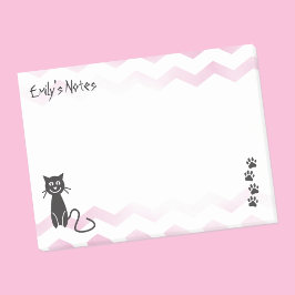Bloco Post-it Ilustração de Gato Bonito Zigzags Rosa Nome Modelo