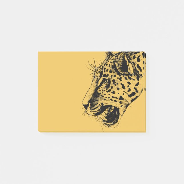 Bloco Post-it Ilustração do Leopardo Desenhado à Mão Negra e Ama (Frente)