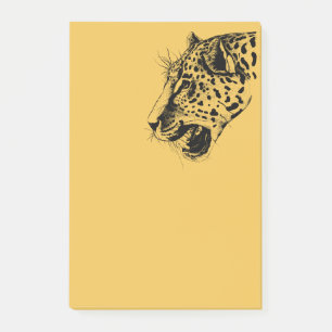 Bloco Post-it Ilustração do Leopardo Desenhado pela Mão Preta