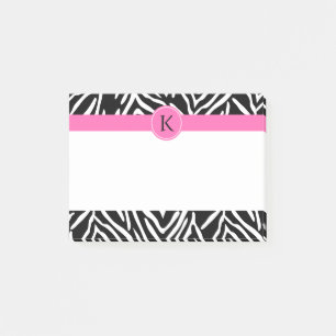 Bloco Post-it Impressão em preto e branco monograma com rosa que