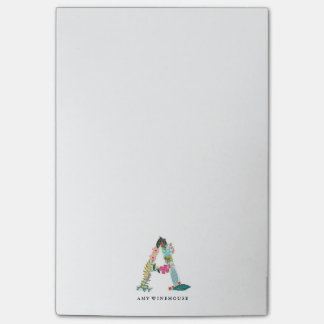 Bloco Post-it Inicial floral do monograma da letra - A