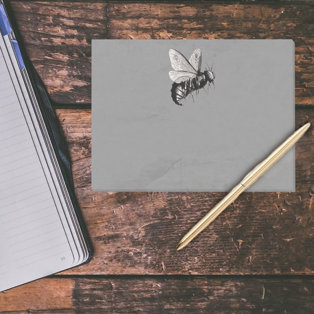 Bloco Post-it Inseto do Caveira das Abelhas Góticas (Big scary bee in black and white with skull wings on grey  post it notes.)