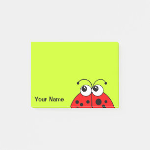 Bloco Post-it Joaninha vermelho bonito no verde personalizado