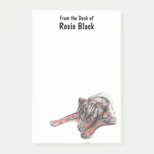 Bloco Post-it Jovem Retrato de Cão Negro (Frente)