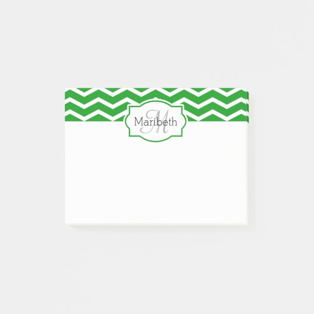 Bloco Post-it Kelly Green Chevron Nome Monograma (Frente)
