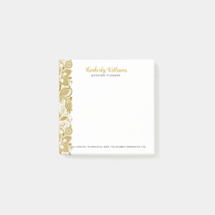 Bloco Post-it Lace Floral De Casamento Dourado E Branco Elegante