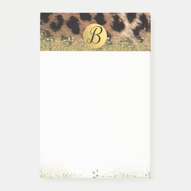Bloco Post-it Leopardo Guepardo Estampa Animal Dourado Brilho Mo (Frente)