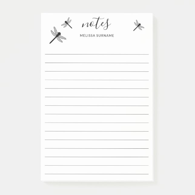 Bloco Post-it Libélulas Voadoras & Título Personalizado e Nome c (Frente)