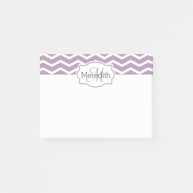 Bloco Post-it Lilac - Nome do Chevron Branco Roxo Monograma (Frente)
