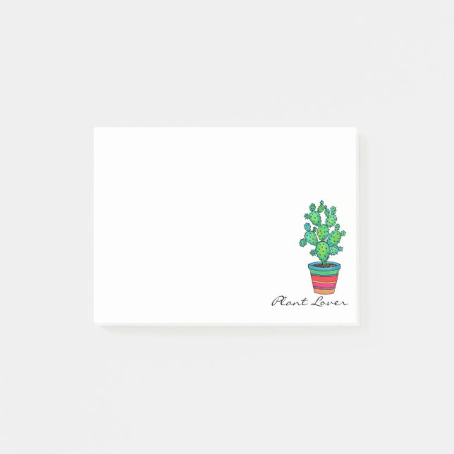 Bloco Post-it Linda Cactus Watercolor Em Belo Pote (Frente)