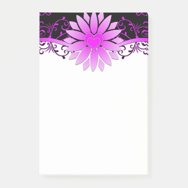 Bloco Post-it Lindo Design Floral Roxo Preto Branco (Frente)