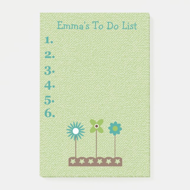 Bloco Post-it Lista de Tarefas Personalizada com Flores Verde e  (Frente)