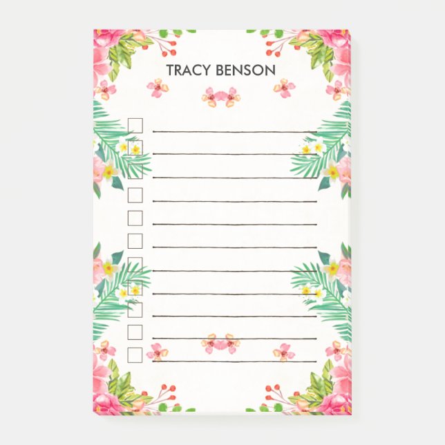 Bloco Post-it Lista Personalizada Floral Tropical (Frente)